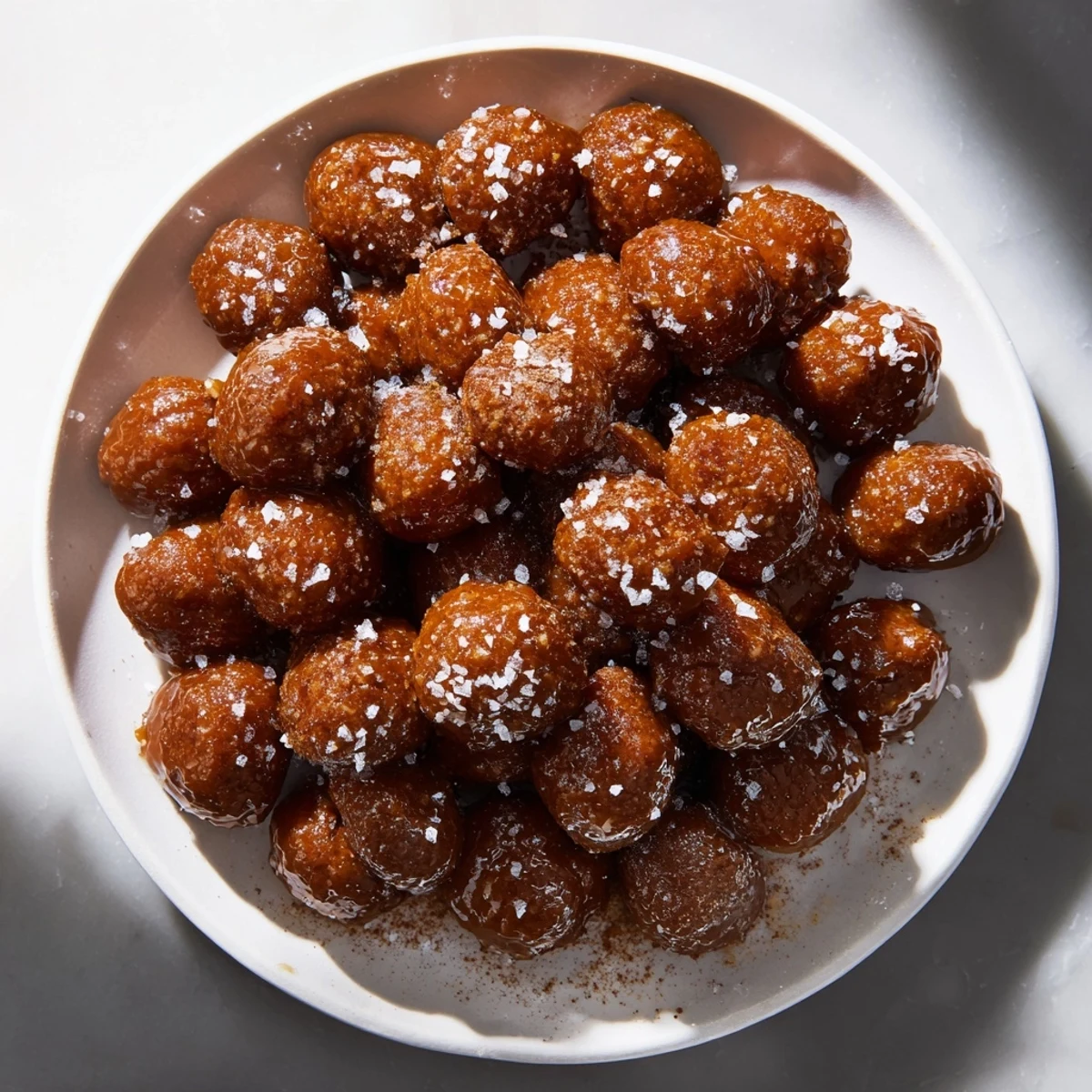 Golden, honey-glazed sweet and salty toasted cashews with crunchy sea salt sprinkled on top.