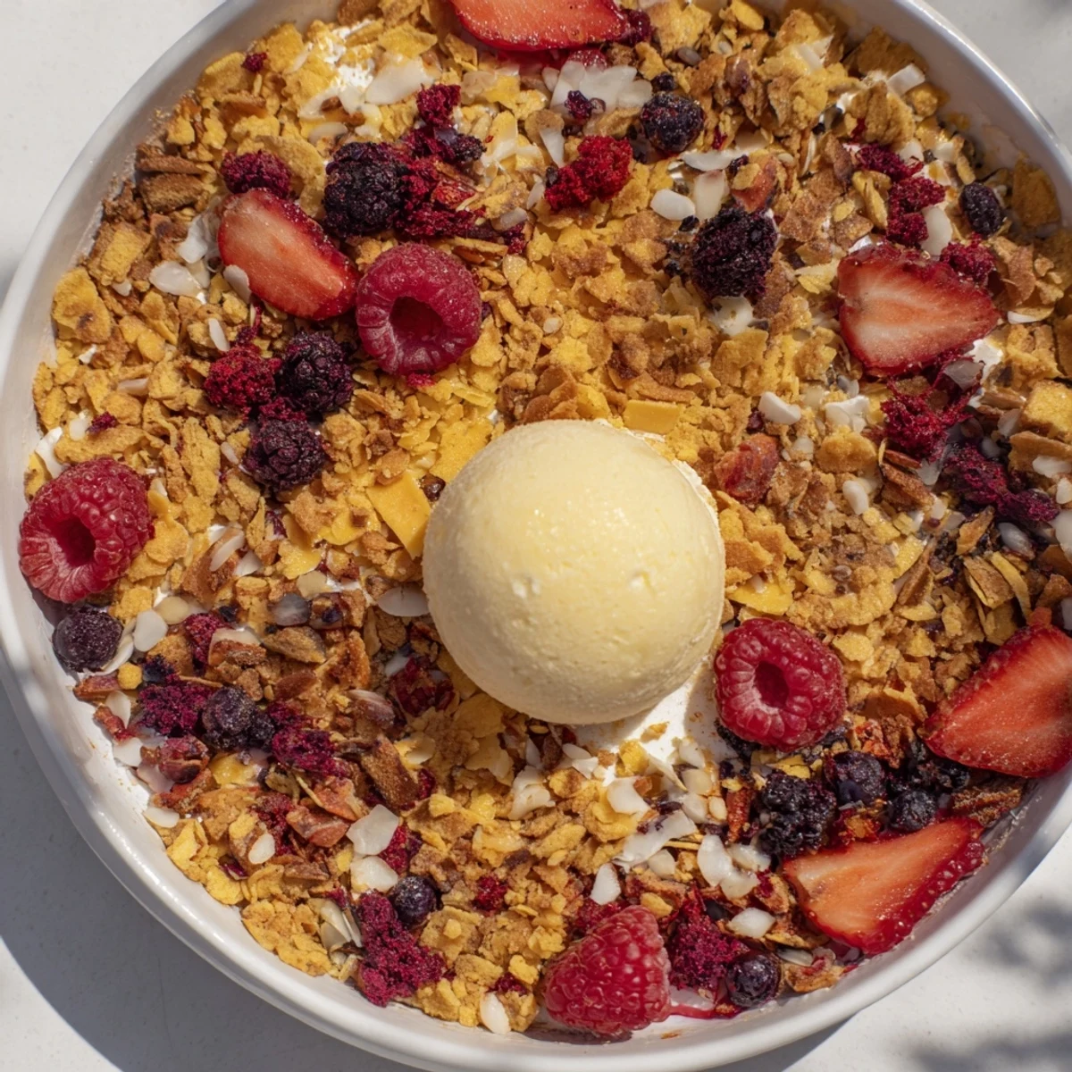 Golden biscuit topping engulfs juicy summer berries in this delectable rustic cobbler dish.