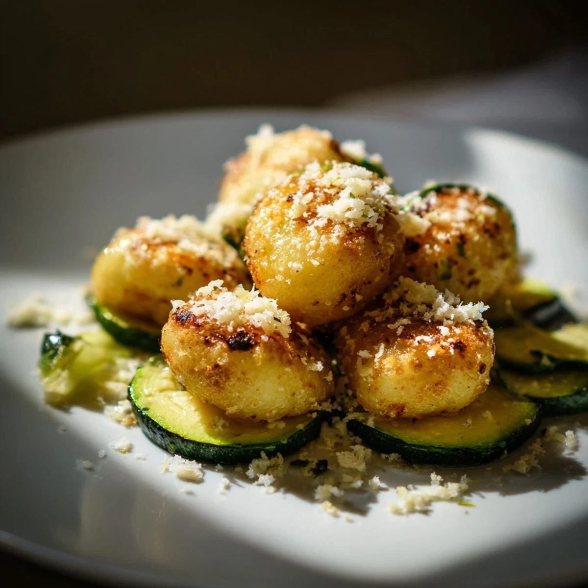 Tender Easy Sheet Pan Turkey Meatballs and zucchini, seasoned with herbs, ready to serve for dinner.