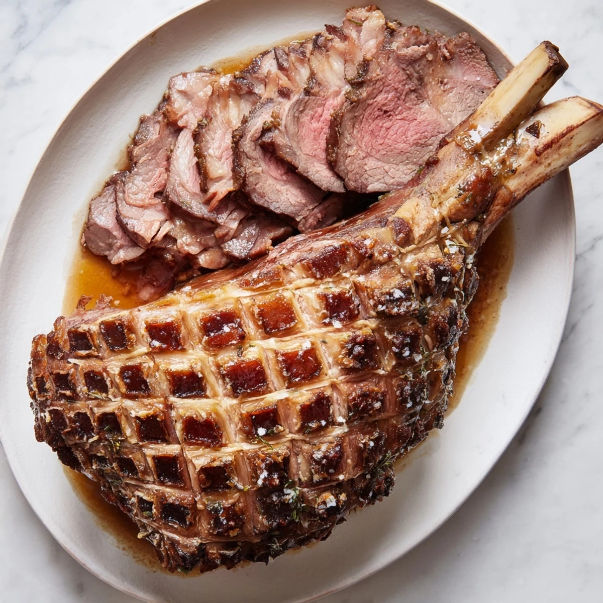 Aromatic slow-cooked honey glazed ham, tender and flavorful, served with the sticky, rich glaze on top.