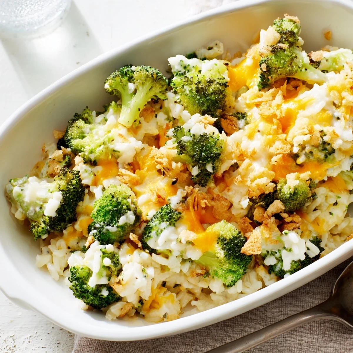 Golden, bubbly Cheesy Broccoli and Rice All-in-One Bake, perfect for a cozy weeknight dinner.