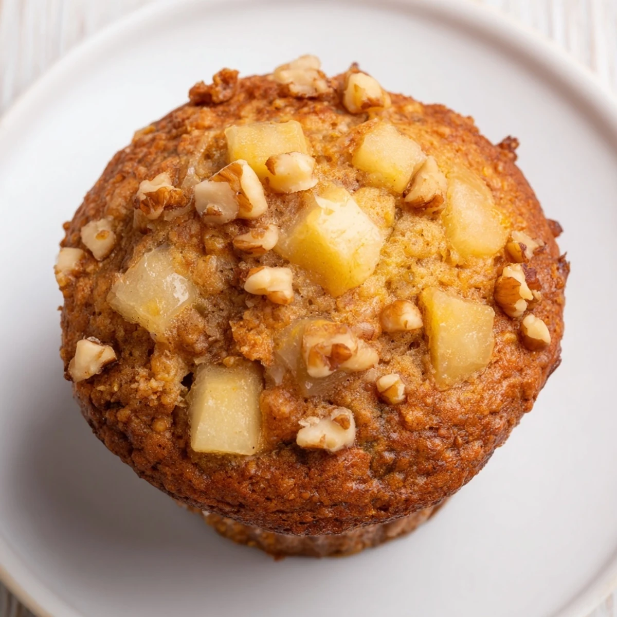 Freshly baked seasonal spiced pear and walnut muffins cooling on a rack, perfect for a tasty snack.