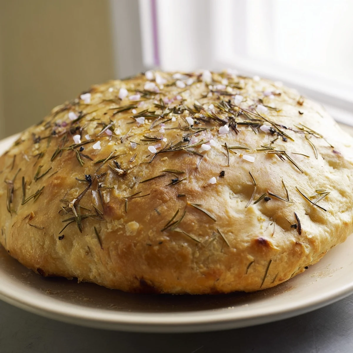 Golden-brown Quick Homemade Flatbread with rosemary and sea salt, ready to serve with warm, fluffy texture.