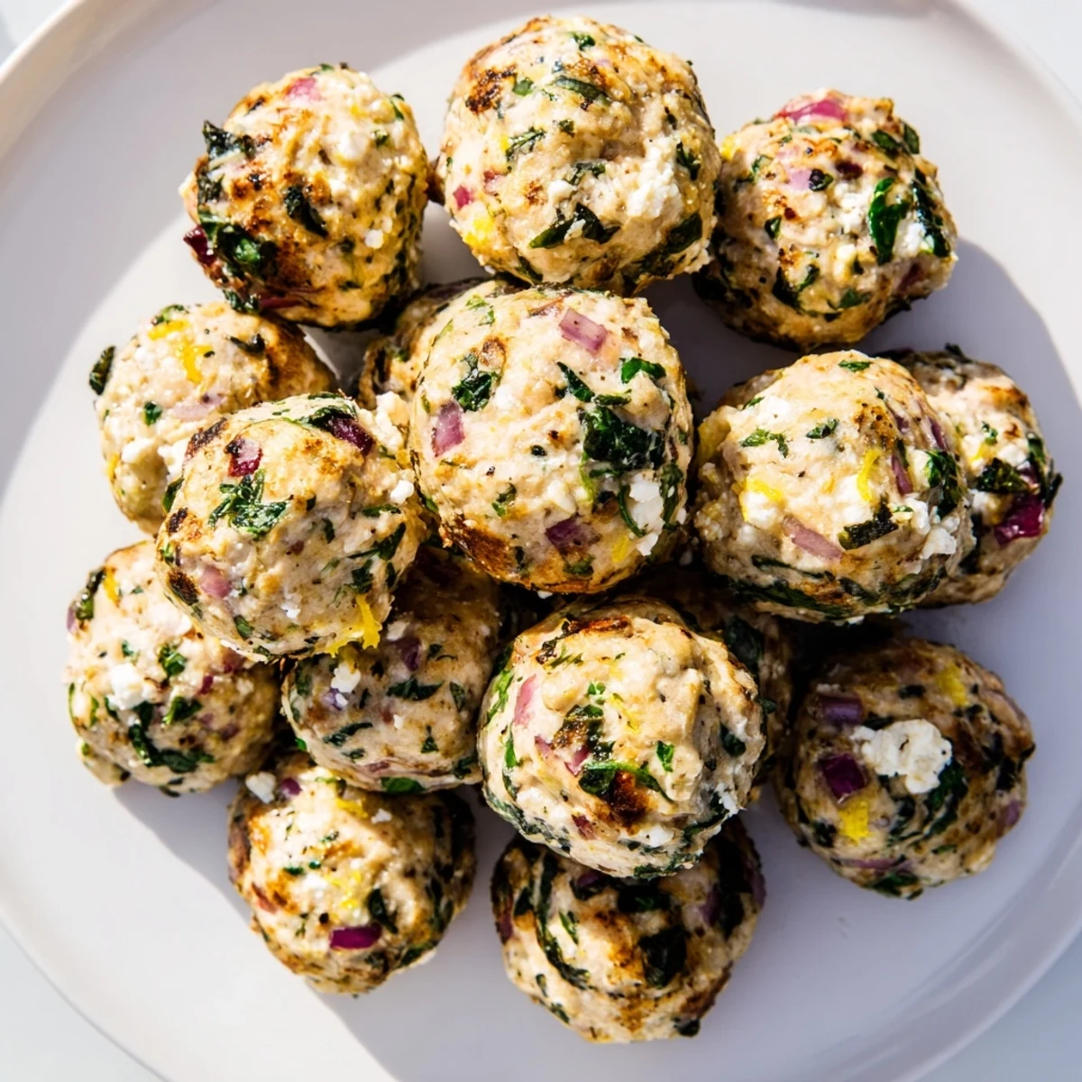 Sizzling Spinach Feta Turkey Meatballs: Enjoy this flavorful Greek-inspired, baked meatball dish.
