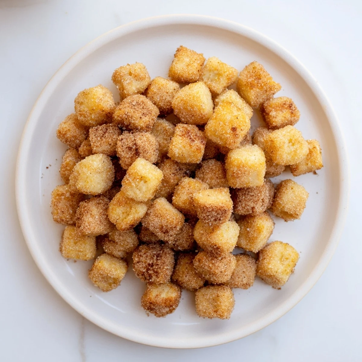 Golden, crispy French Toast Cereal, small and coated in cinnamon sugar, perfect for a sweet breakfast.