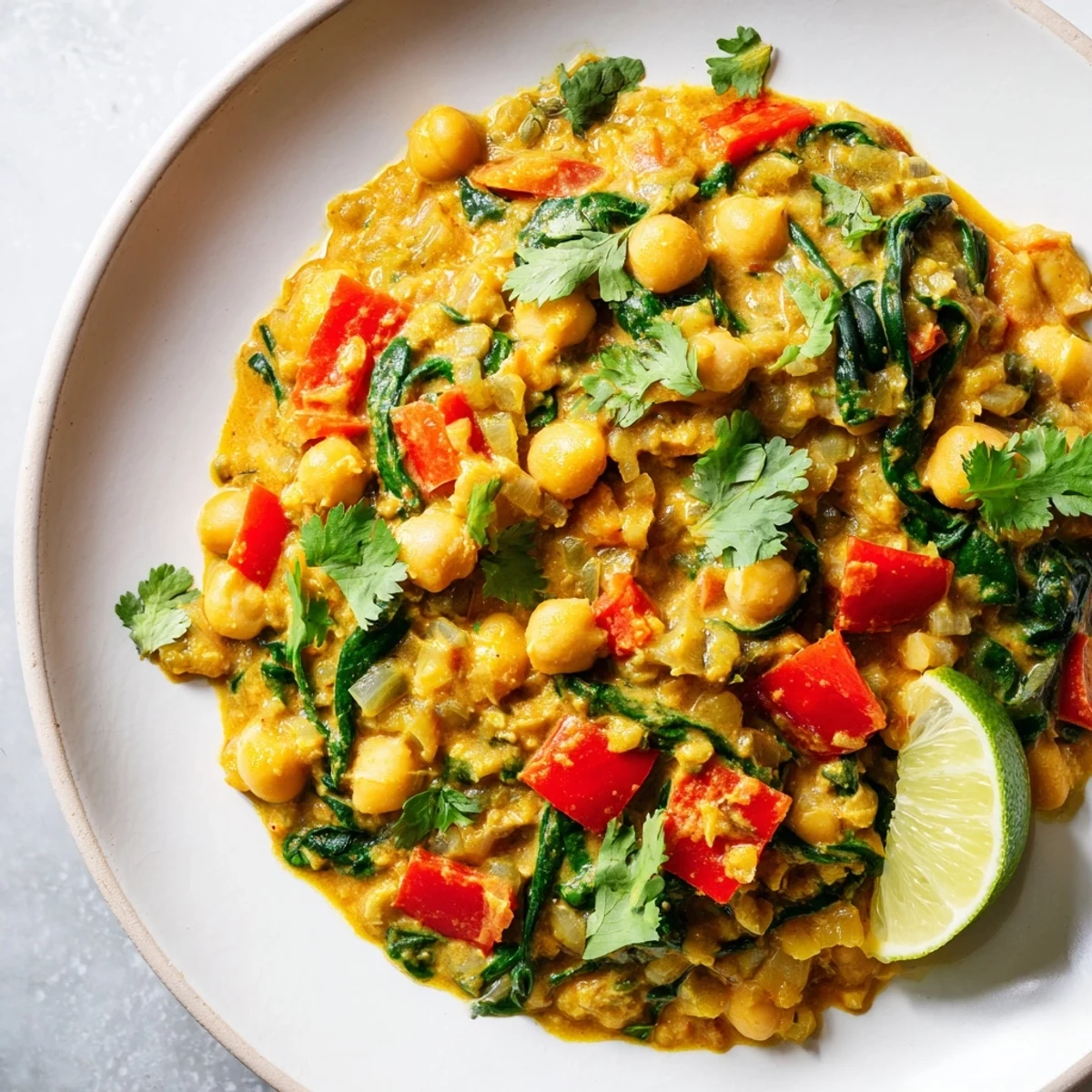 Steaming Chickpea Curry in a pot, ready to enjoy with fluffy rice and fresh cilantro garnish.