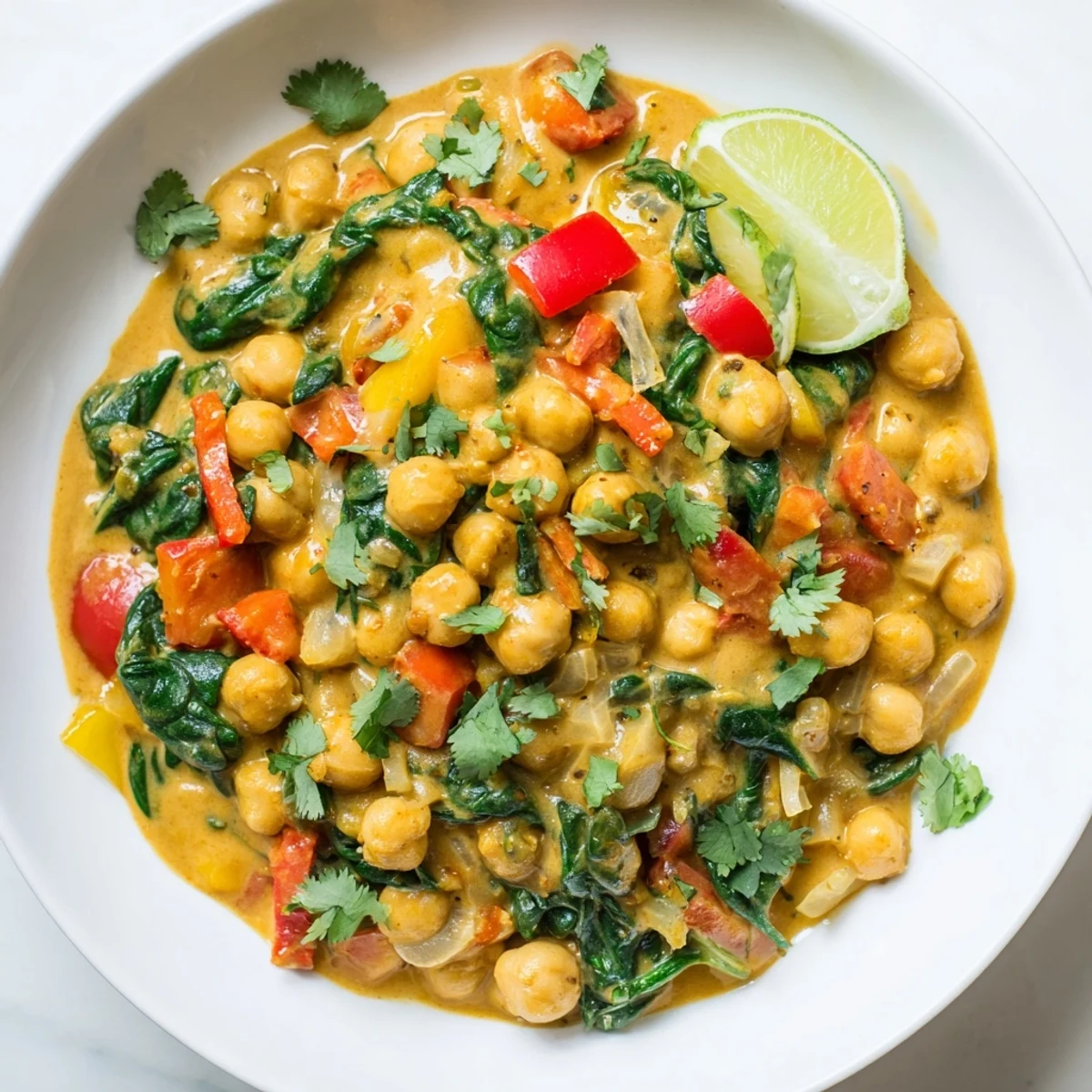 A vibrant swirl of creamy coconut milk blankets this hearty one-pot Chickpea Curry, perfect for vegan meals.