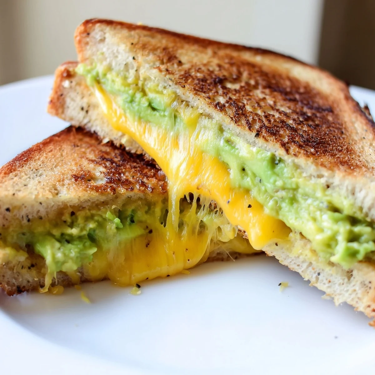 Enjoy a warm Avocado Toast Grilled Cheese, a vegetarian delight with fresh avocado and melted cheese.