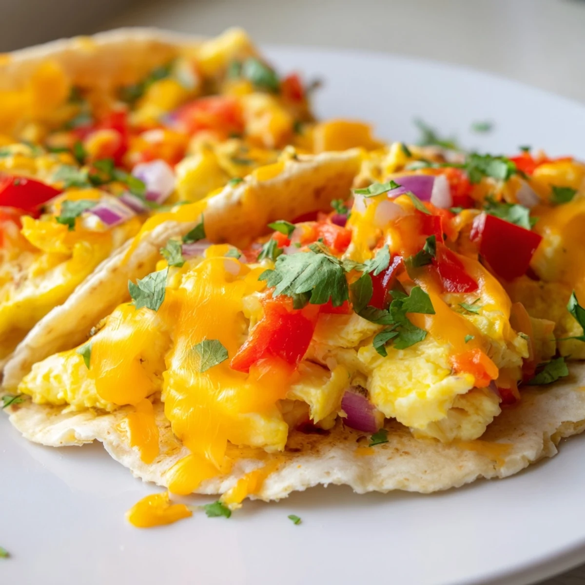 Cheesy sheet pan breakfast tacos, with vibrant veggies, ready to serve with fresh salsa and avocado.