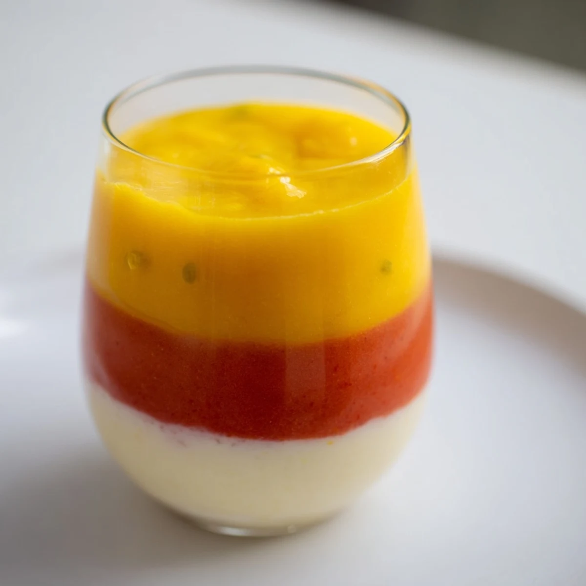 Layers of creamy yogurt and fruit compose this refreshing Tropical Sunset Smoothie, perfect on a hot day.