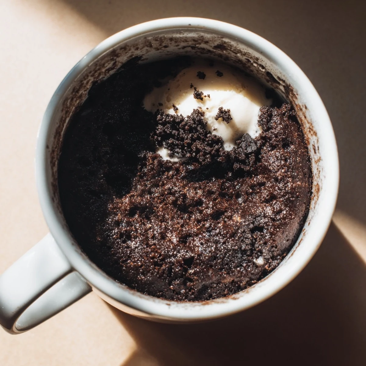 Steaming Oreo mug cake, a quick chocolate dessert, perfect for satisfying your sweet cravings quickly.