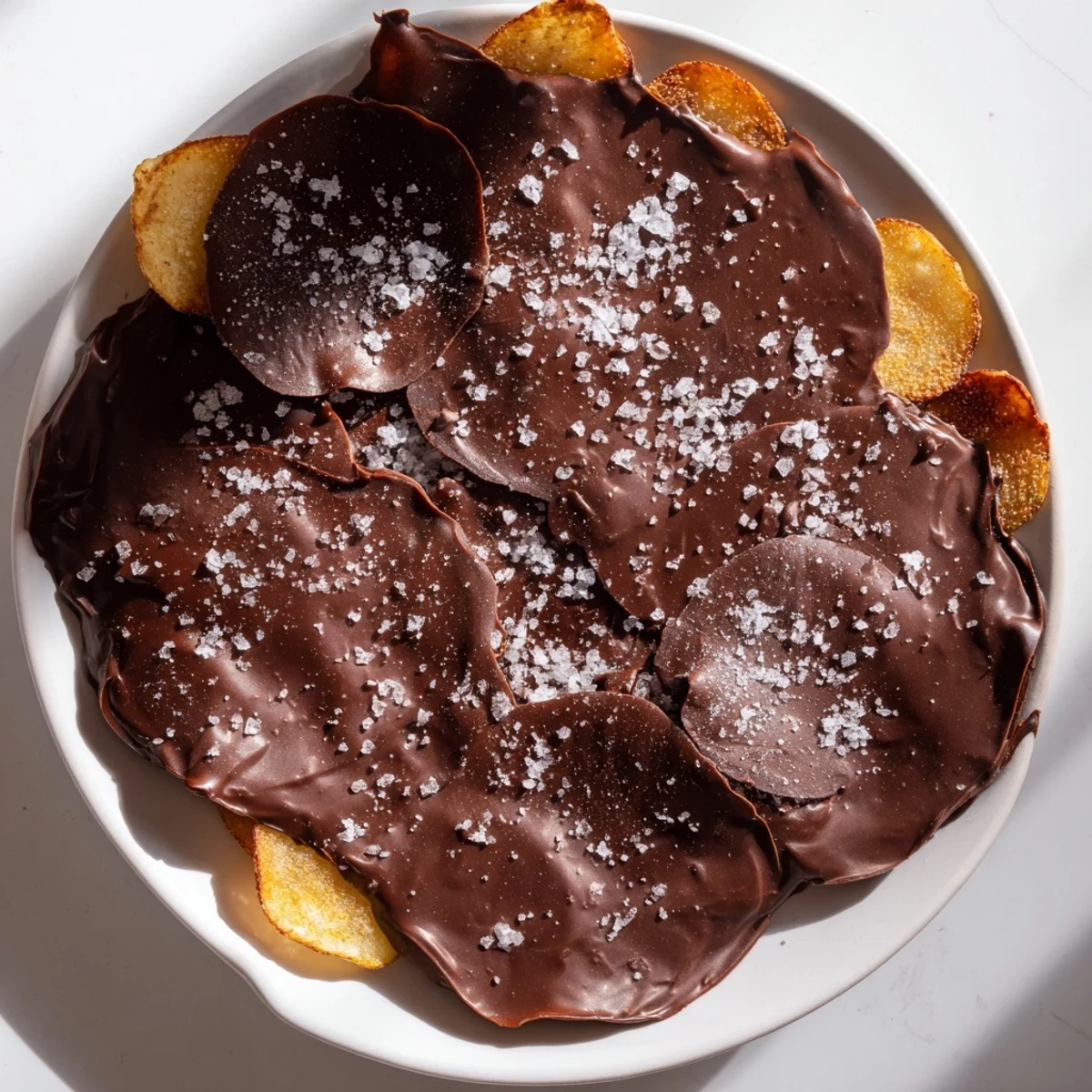 Delectable Chocolate Potato Chip Bark, a tempting dessert with a salty crunch and sweet chocolate coating.