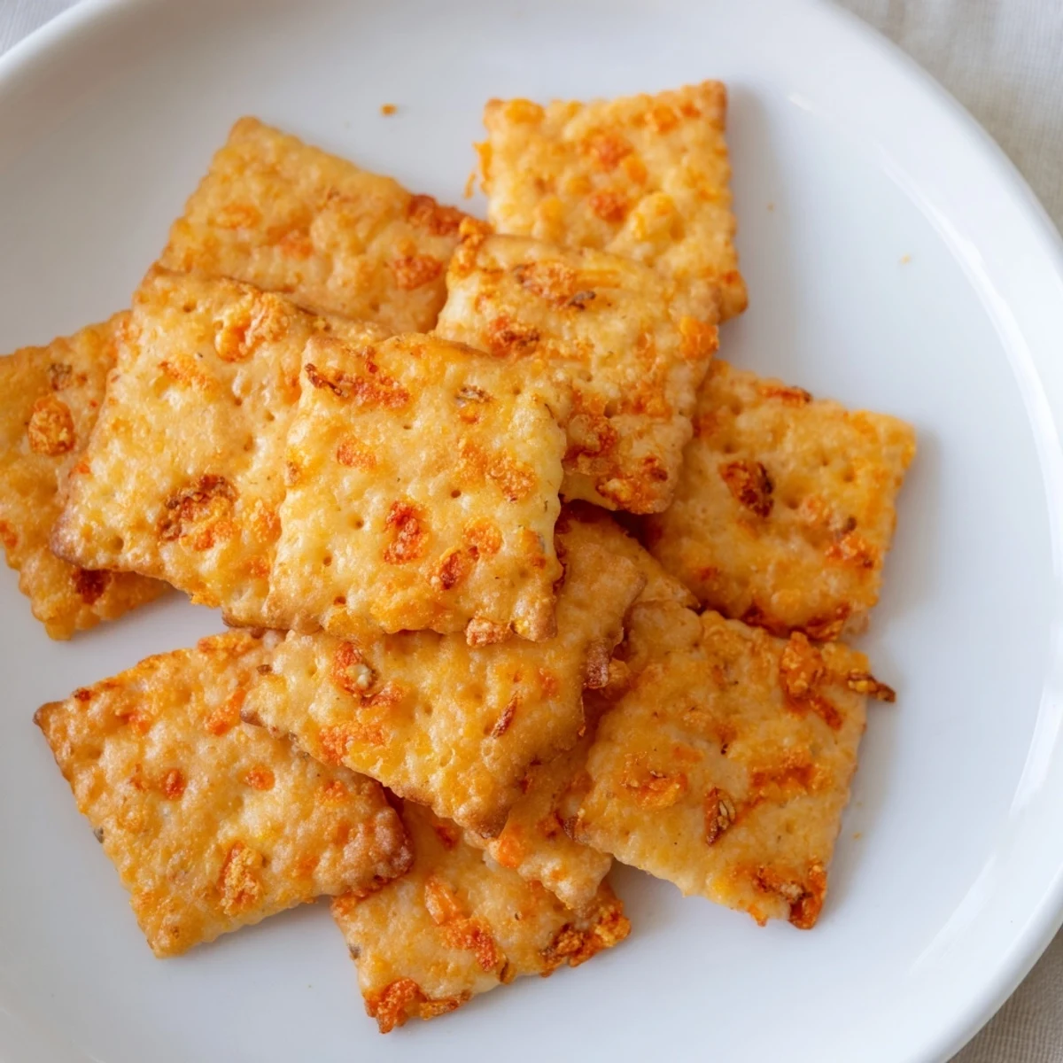 Freshly baked Crispy Cheeto Cheese Crackers golden brown and crumbly on a cooling rack.