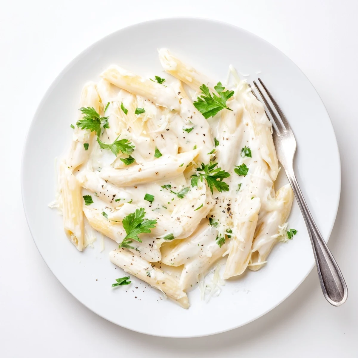 Creamy Milk Pasta One-Pot served hot with fresh parsley garnish, featuring tender pasta coated in a smooth, luxurious sauce.