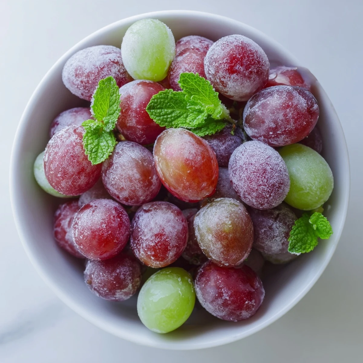 A hand holding a cluster of frozen grapes spa treat, ready to be enjoyed as a refreshing, cooling snack.