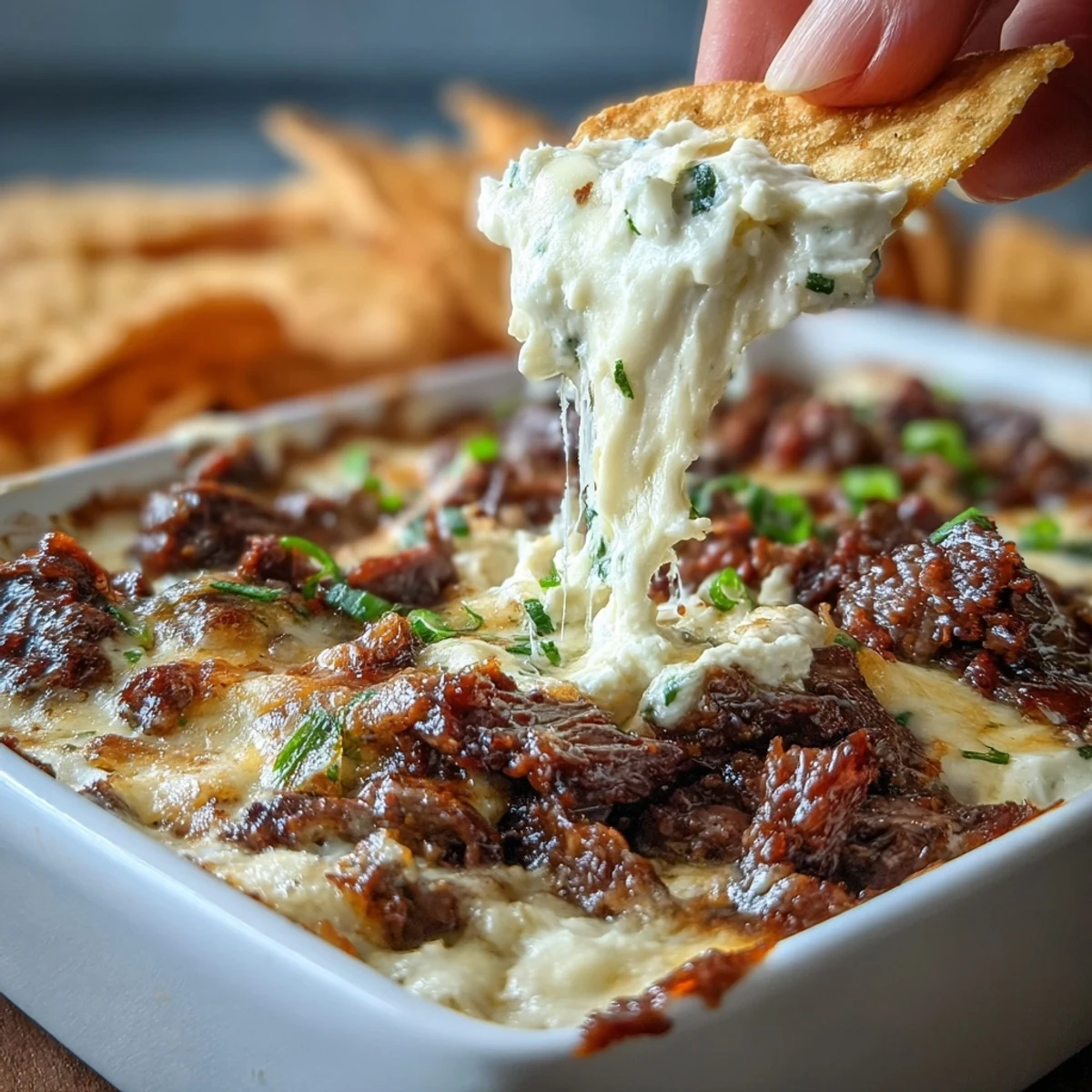 This crowd-pleasing party dip features tender shaved ribeye steak, sautéed peppers, and onions in a creamy cheese base.
