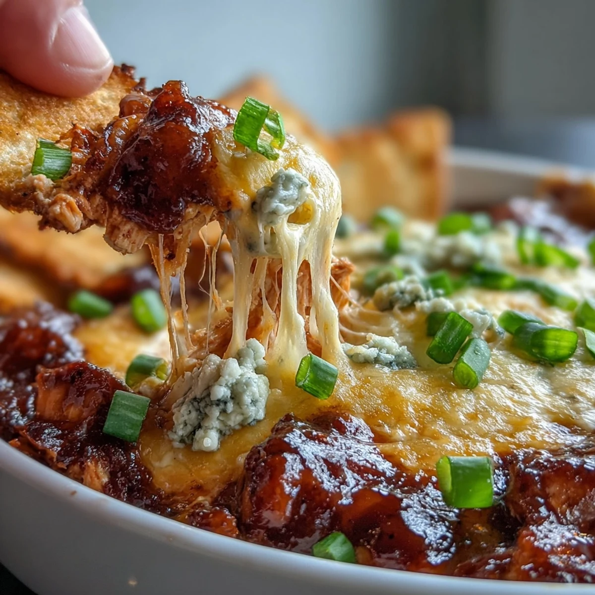 Golden baked Buffalo Chicken Dip with tender shredded chicken, bubbling cheese, and a side of celery sticks.