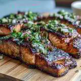 Grilled salmon with strawberry salsa, a colorful and refreshing dinner perfect for warm spring evenings.  