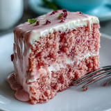 Beautiful pink Bridal Shower Rosé Velvet Cake topped with creamy frosting and gold accents.