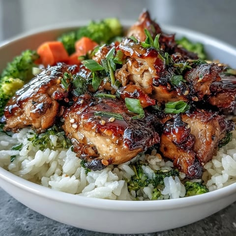 Golden-brown chicken and vibrant green broccoli florets nestled in fluffy rice, all coated in a glossy honey garlic sauce, served in a skillet.