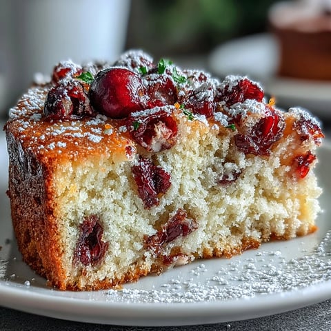 Freshly baked Cranberry Orange Breakfast Cake with a tender crumb and bright orange zest, dusted with powdered sugar for a cozy morning treat.