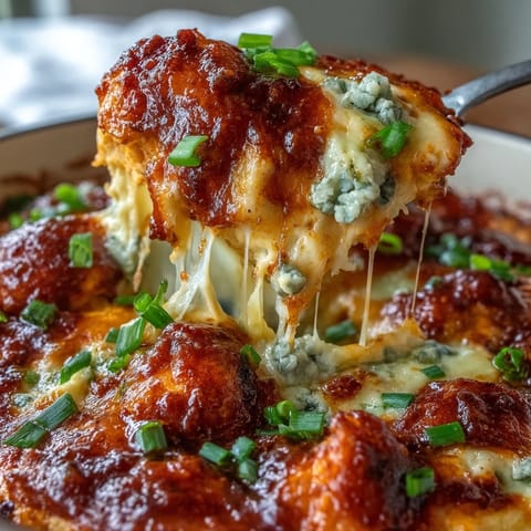 Creamy and spicy Buffalo Chicken Dip served in a rustic dish with crunchy tortilla chips for dipping.