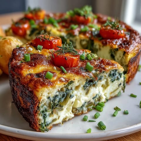 Fluffy spring veggie frittata with asparagus, goat cheese, and fresh herbs, baked to golden perfection for brunch.