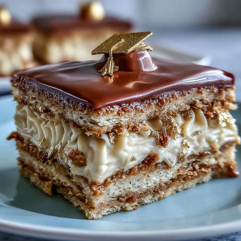 High School Graduation Cake with Gold Foil and Diploma Topper, elegant vanilla sponge cake with creamy buttercream, gold foil accents, and diploma topper, perfect for celebrating graduation.