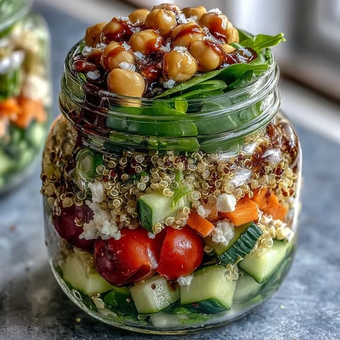 Layered mason jar salads with fresh greens, cherry tomatoes, and quinoa for easy healthy meal prep.