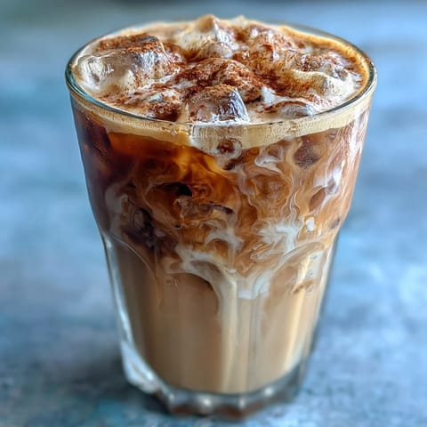 Iced brown sugar oat milk shaken espresso with frothy espresso and creamy oat milk in a tall glass.