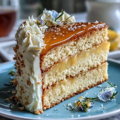 Mother's Day Lemon Curd Layer Cake: zesty filling, delicate frosting, and floral charm.