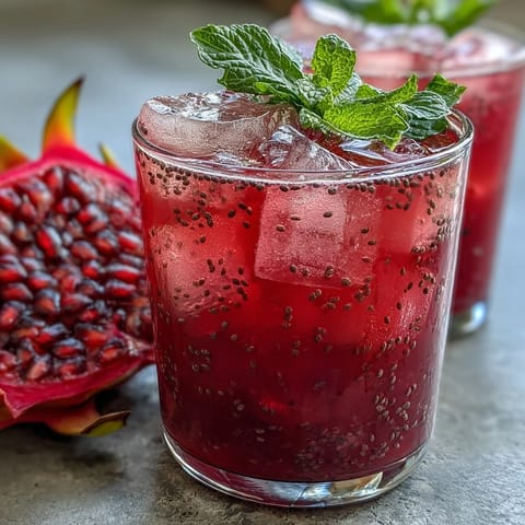 Enjoy this beautiful Dragon Fruit Lemonade with Chia Seeds, perfectly chilled and bright.