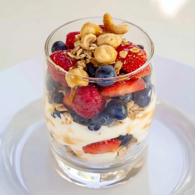Enjoy a refreshing Cashew Butter Yogurt Parfait: the perfect, quick protein-packed breakfast.