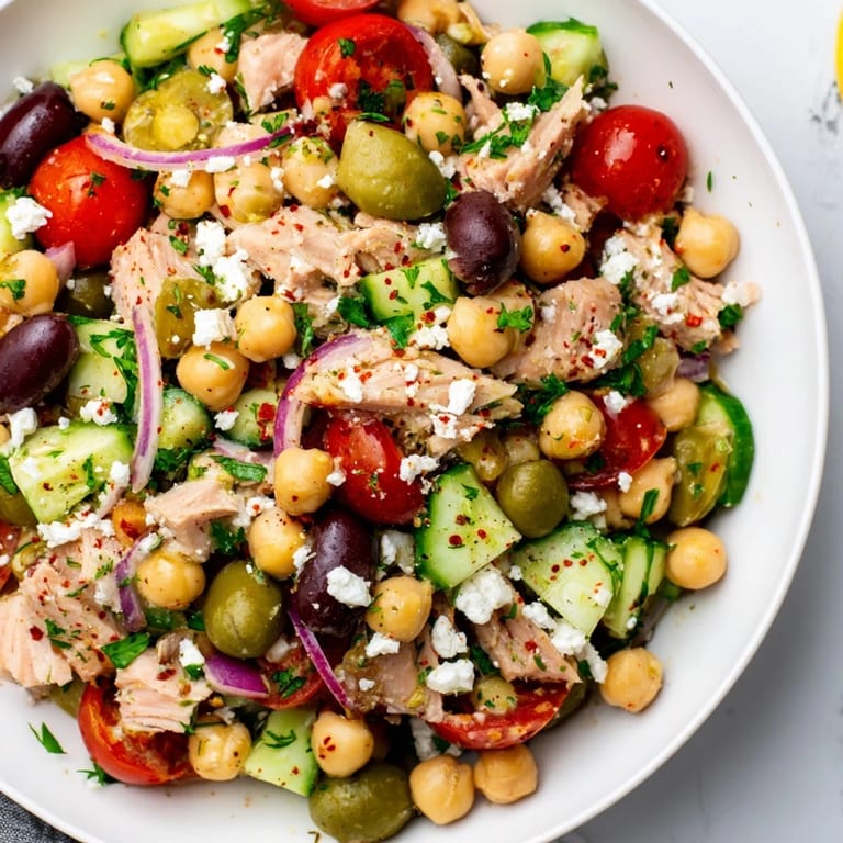 This Tuna Chickpea Salad explodes with flavor, featuring flaky tuna, tender chickpeas, and a zesty dressing.