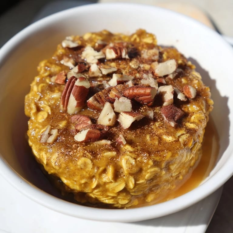 Warm, cinnamon-kissed Pumpkin Spice Baked Oats in ramekins, a comforting and flavorful fall morning treat.