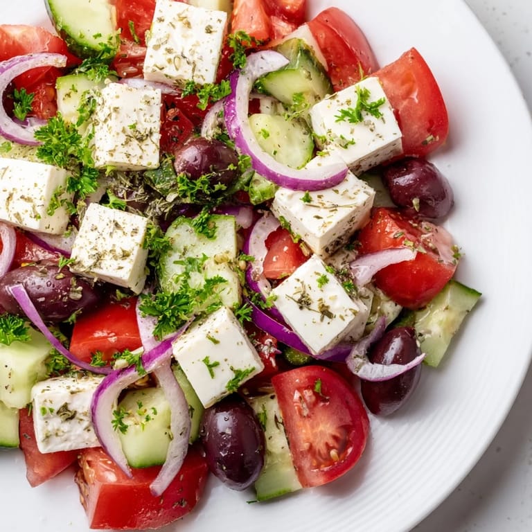 Enjoy a refreshing vegetarian Mediterranean salad, a delicious mix of fresh ingredients perfect for lunch.