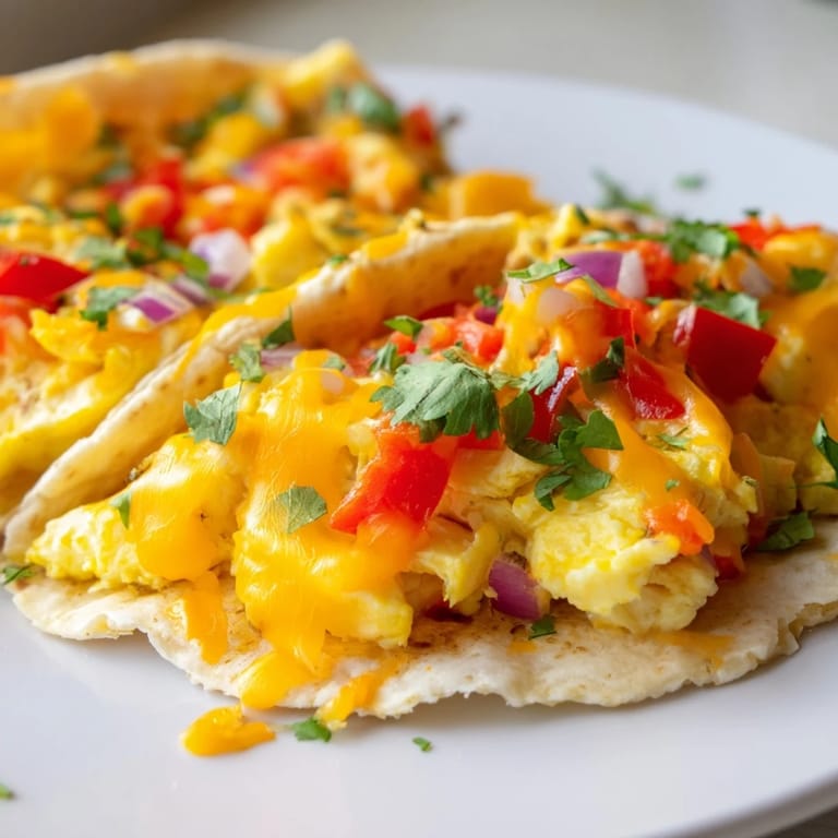 Cheesy sheet pan breakfast tacos, with vibrant veggies, ready to serve with fresh salsa and avocado.