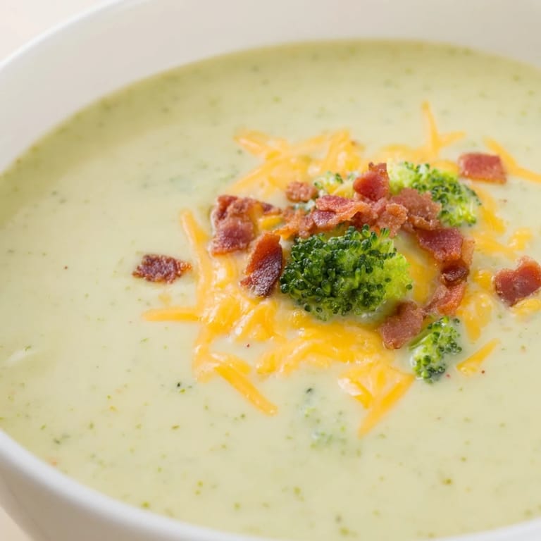 A warm bowl of Broccoli Cheddar Soup next to golden, buttered bread, perfect for a cozy supper.
