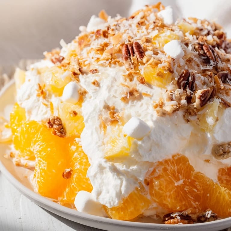 Sweet and refreshing: A bowl of Elevated Ambrosia Salad, ideal for a dessert at a summer gathering.