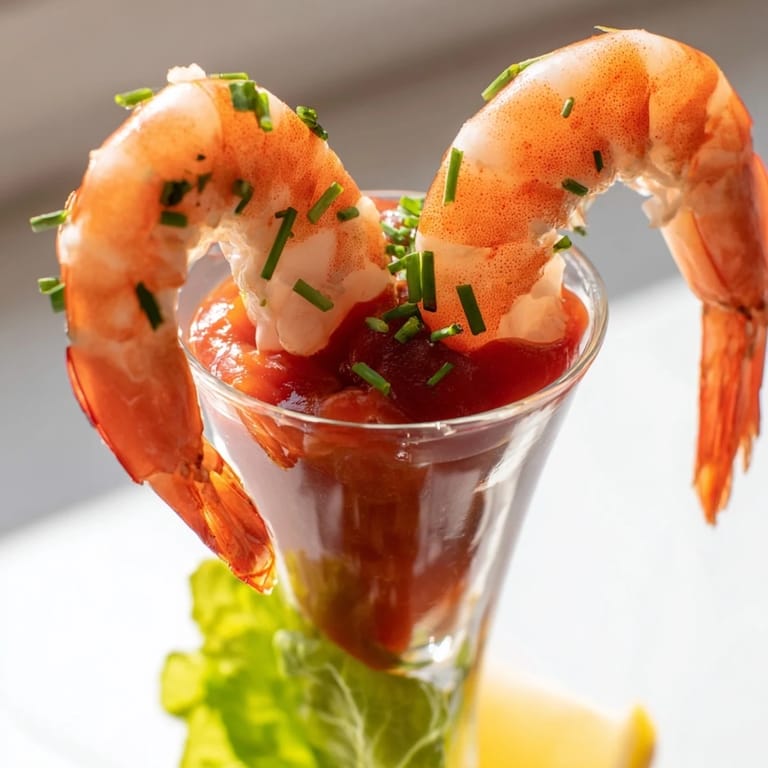 Refreshing retro prawn cocktail shooters, the classic shrimp appetizer, perfect for parties and gatherings.
