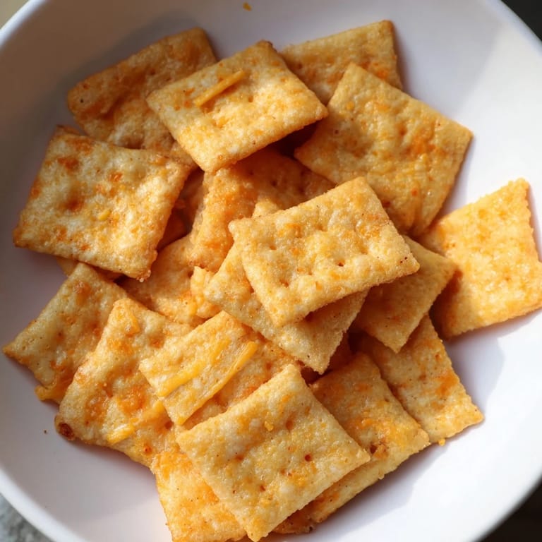 Cheesy Crispy Cheeto Cheese Crackers arranged on a rustic wooden board, perfect for movie night snacking.