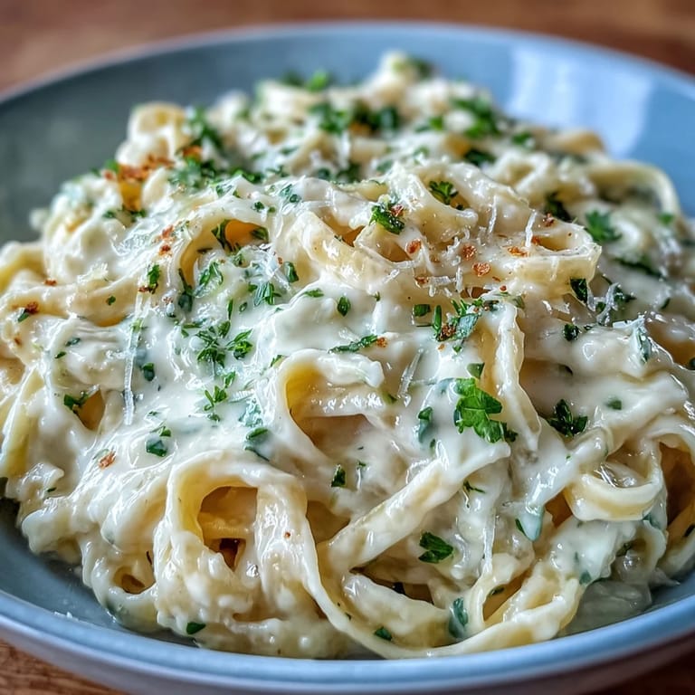 Steam rises from a warm bowl of Easy Creamy Cauliflower Alfredo, featuring tender pasta noodles and a rich, no-cream sauce.  