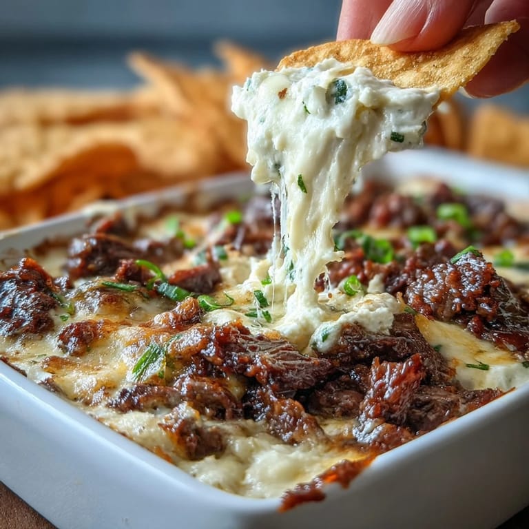 This crowd-pleasing party dip features tender shaved ribeye steak, sautéed peppers, and onions in a creamy cheese base.