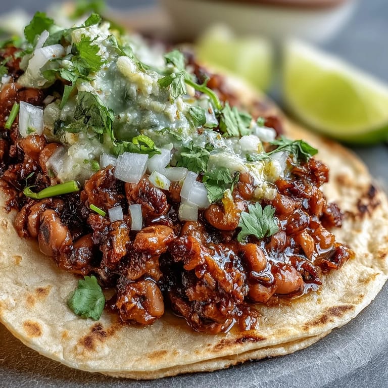 Two warm Black-Eyed Pea Tacos garnished with salsa and lime wedges, ready for a vibrant weeknight dinner.
