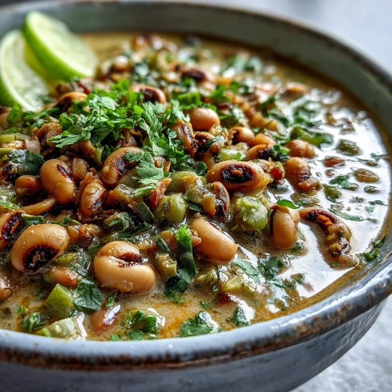 A spoonful of savory Black-Eyed Pea Curry revealing tender peas and creamy texture, ready to be scooped with naan.