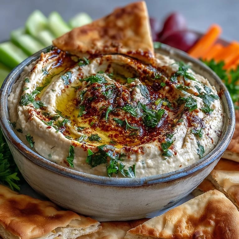 A bowl of protein-rich Black-Eyed Pea Hummus ready to be dipped with crunchy carrots and cucumbers, perfect for a healthy snack.