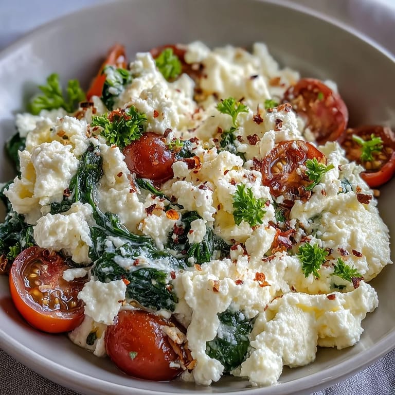 Wholesome spinach and feta breakfast bowl with golden scrambled eggs, fresh veggies, and crispy whole grain toast for balanced energy.