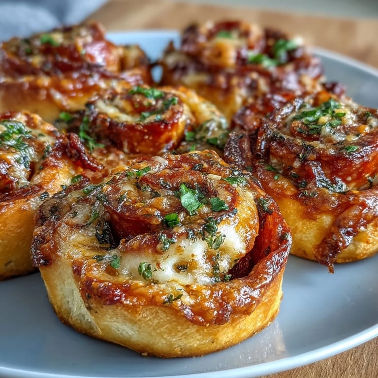 Warm, golden pastry spirals loaded with gooey cheese, pepperoni, and Italian herbs—ideal for game day snacking.  