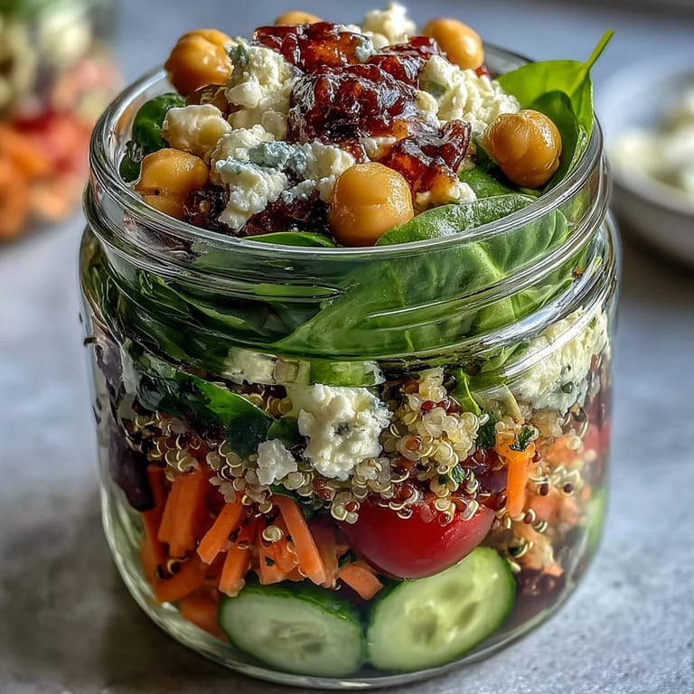 Crisp mason jar salads featuring baby spinach, cucumbers, and feta cheese, perfect for on-the-go healthy eating.