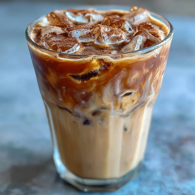 Creamy iced espresso with brown sugar syrup, oat milk, and a hint of cinnamon served over ice.